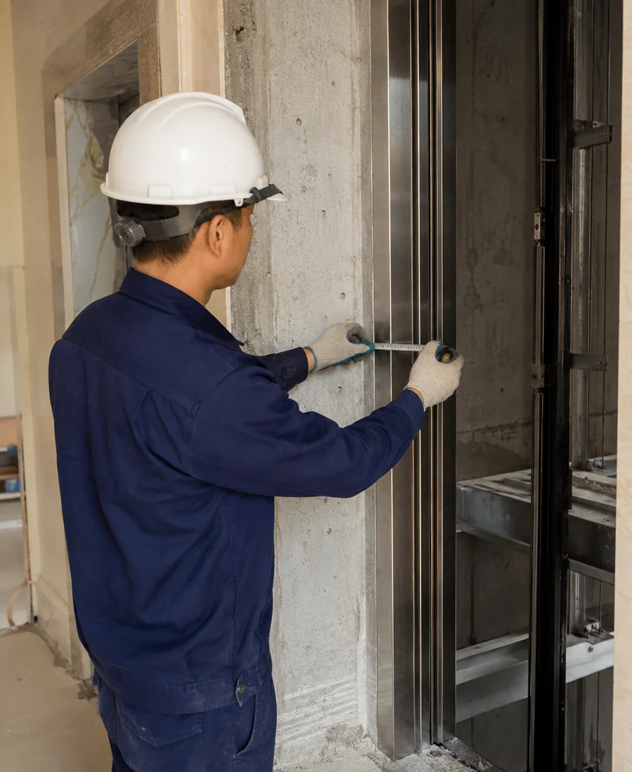 Kỹ thuật viên kiểm tra độ chính xác tại công trình